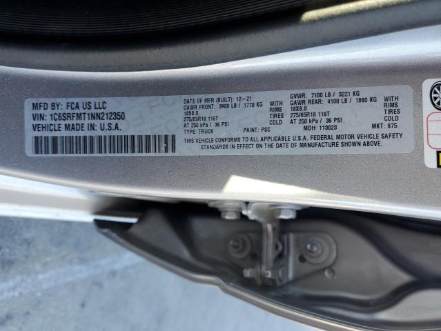 1C6SRFMT1NN212350 - 2022 RAM 1500 BIG HORN/LONE STAR GRAY photo 12