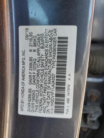 1HGCV1F11JA243527 - 2018 HONDA ACCORD LX ნაცრისფერი ფოტო 12