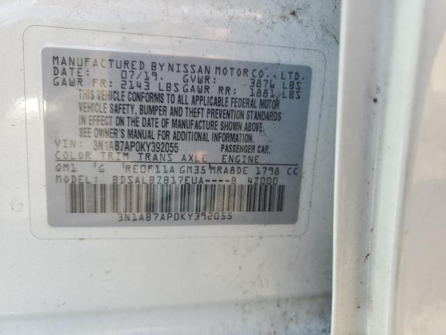 3N1AB7AP0KY392055 - 2019 NISSAN SENTRA S 白色 照片 12