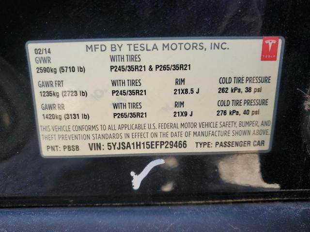 5YJSA1H15EFP29466 - 2014 TESLA MODEL S BLACK photo 12
