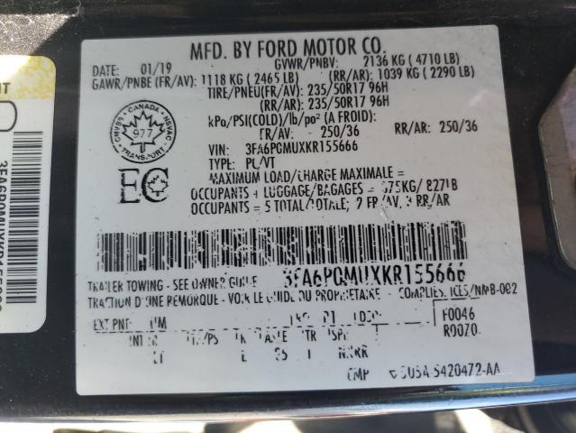 3FA6P0MUXKR155666 - 2019 FORD FUSION SEL Черный фото 13