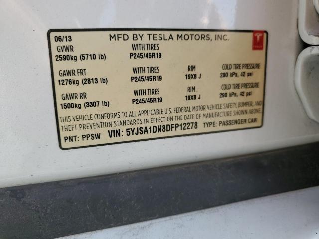 5YJSA1DN8DFP12278 - 2013 TESLA MODEL S WHITE photo 13