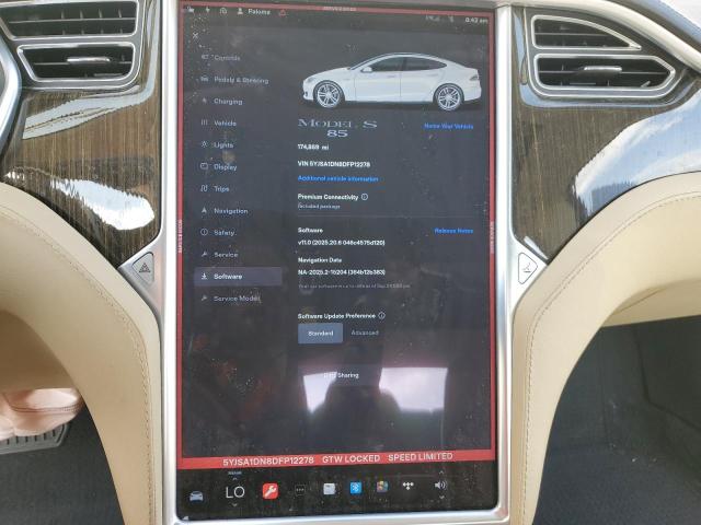 5YJSA1DN8DFP12278 - 2013 TESLA MODEL S WHITE photo 9