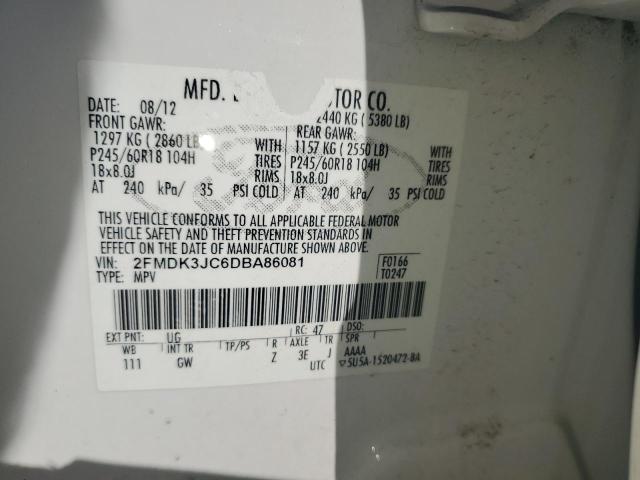 2FMDK3JC6DBA86081 - 2013 FORD EDGE SEL თეთრი ფოტო 13