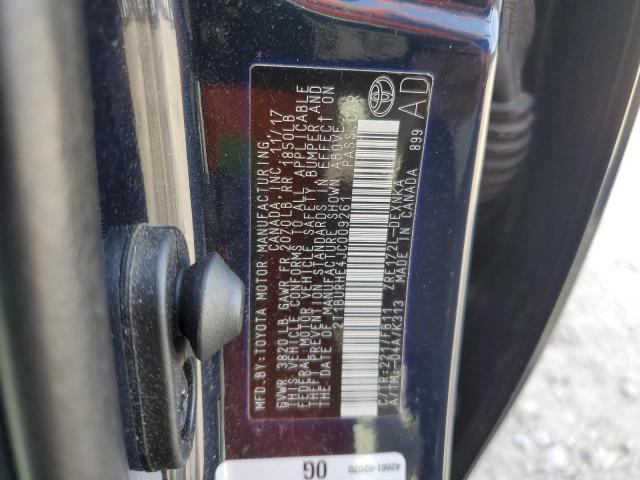 2T1BURHE4JC009261 - 2018 TOYOTA COROLLA L Көк фото 12