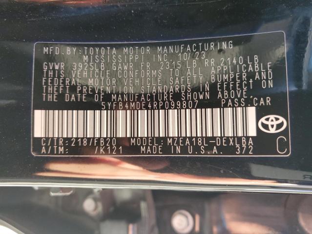 5YFB4MDE4RP099807 - 2024 TOYOTA COROLLA LE შავი ფოტო 12