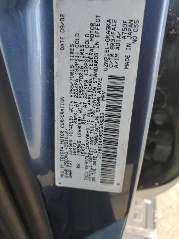 JTEBT14R930003283 - 2003 TOYOTA 4RUNNER SR5 BLUE photo 13