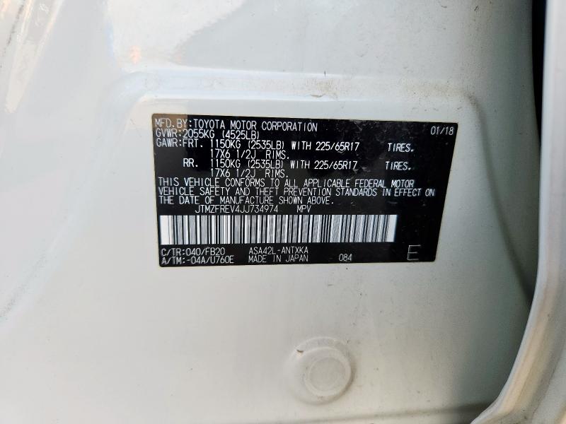 JTMZFREV4JJ734974 - 2018 TOYOTA RAV4 LE WHITE photo 12