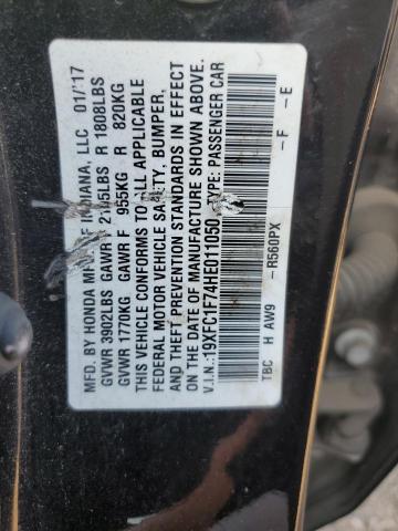 19XFC1F74HE011050 - 2017 HONDA CIVIC EXL BLACK photo 12