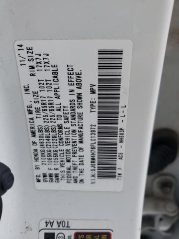 5J6RM4H76FL013972 - 2015 HONDA CR-V EXL WHITE photo 13