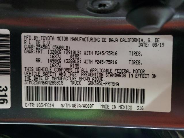 3TMCZ5AN6KM285815 - 2019 TOYOTA TACOMA DOUBLE CAB Grau Foto 12