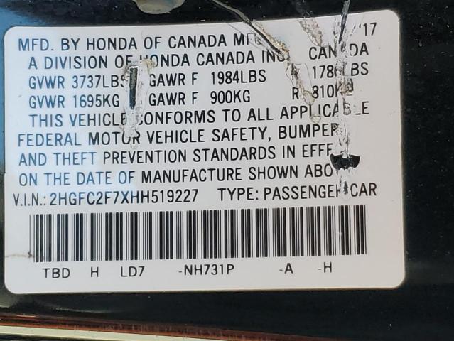 2HGFC2F7XHH519227 - 2017 HONDA CIVIC EX BLACK photo 13