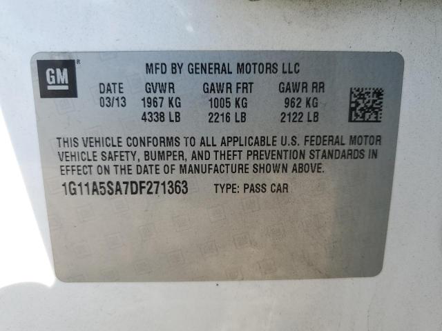 1G11A5SA7DF271363 - 2013 CHEVROLET MALIBU LS WHITE photo 12