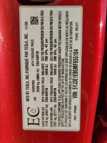 5YJ3E1EB5MF855184 - 2021 TESLA MODEL 3 Կարմիր լուսանկար 13