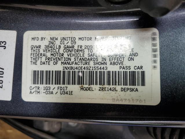 1NXBU40E49Z155443 - 2009 TOYOTA COROLLA BASE Grafit fotoğraf 13
