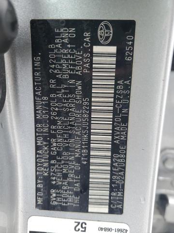 4T1B11HK5JU582295 - 2018 TOYOTA CAMRY L SILVER photo 13