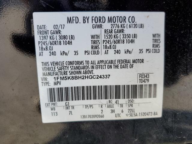 1FM5K8BH2HGC24337 - 2017 FORD EXPLORER BLACK photo 13