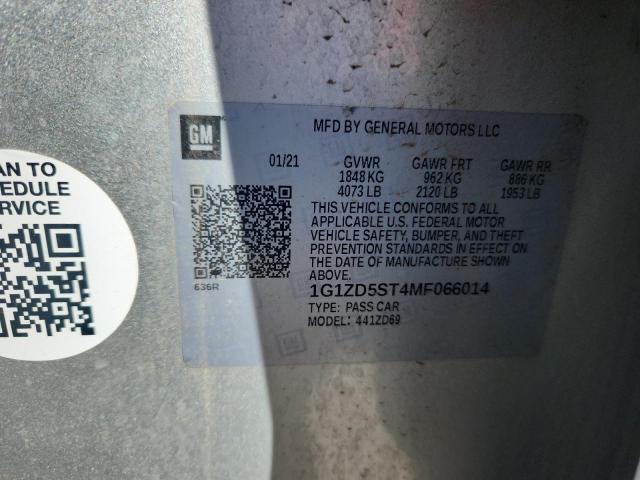 1G1ZD5ST4MF066014 - 2021 CHEVROLET MALIBU LT 银色 照片 12