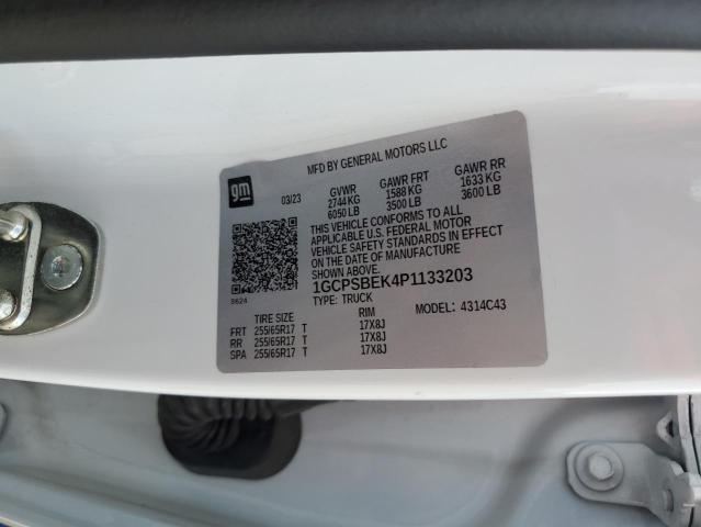 1GCPSBEK4P1133203 - 2023 CHEVROLET COLORADO თეთრი ფოტო 12