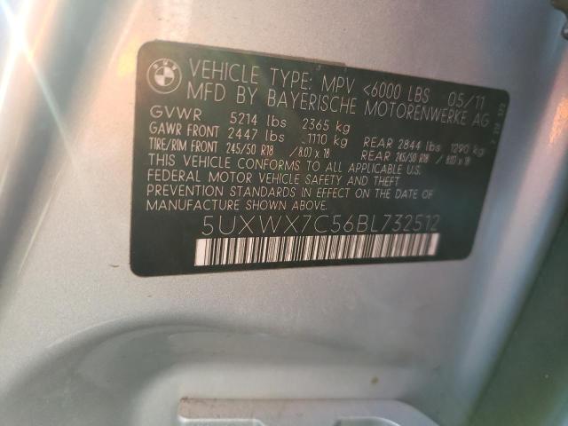 5UXWX7C56BL732512 - 2011 BMW X3 XDRIVE35I SILVER photo 12