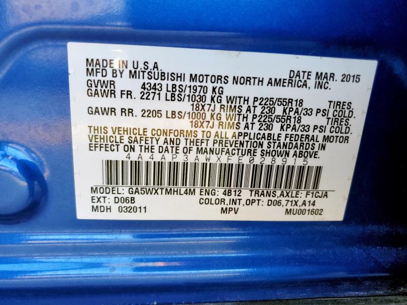 4A4AP3AWXFE028915 - 2015 MITSUBISHI OUTLANDER ES BLUE photo 12