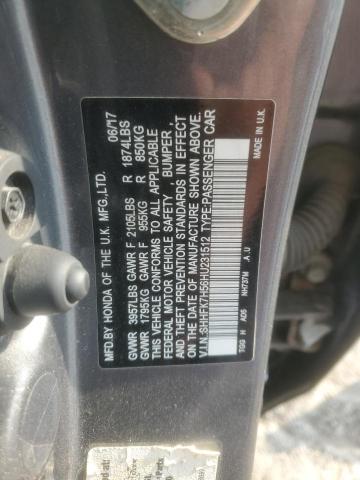 SHHFK7H56HU231512 - 2017 HONDA CIVIC EX Boz foto 12