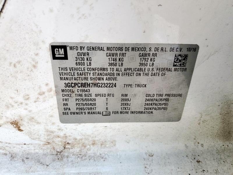 3GCPCREH7HG232224 - 2017 CHEVROLET SILVERADO C1500 LT WHITE photo 13