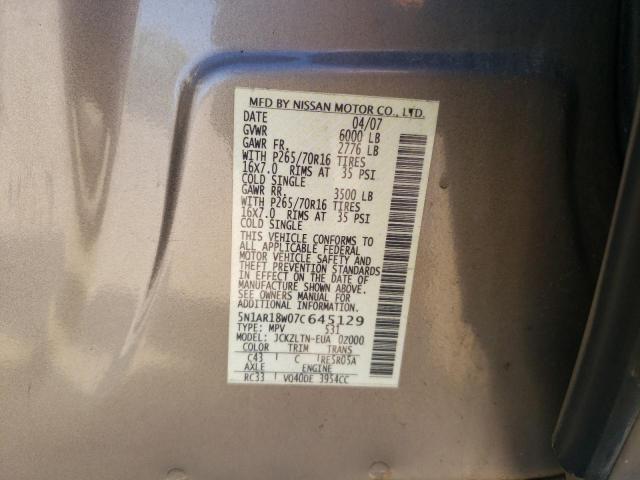 5N1AR18W07C645129 - 2007 NISSAN PATHFINDER LE Qızıl foto 13