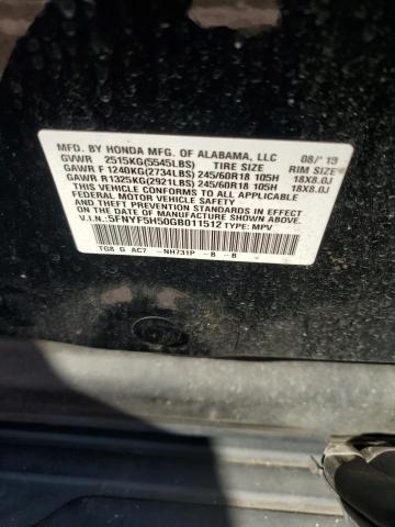 5FNYF5H50GB011512 - 2016 HONDA PILOT EXL BLACK photo 13