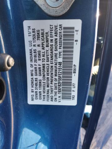 19XFB2F55FE215148 - 2015 HONDA CIVIC LX BLUE photo 12