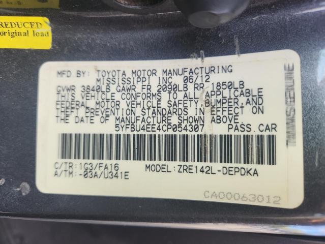 5YFBU4EE4CP054307 - 2012 TOYOTA COROLLA BASE ნაცრისფერი ფოტო 13