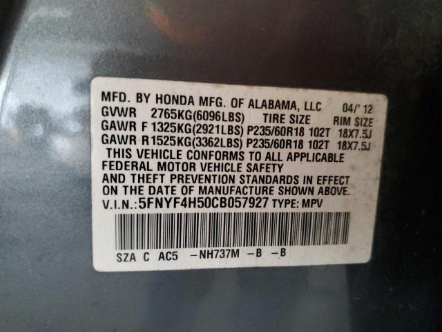 5FNYF4H50CB057927 - 2012 HONDA PILOT EXL GRAY photo 13