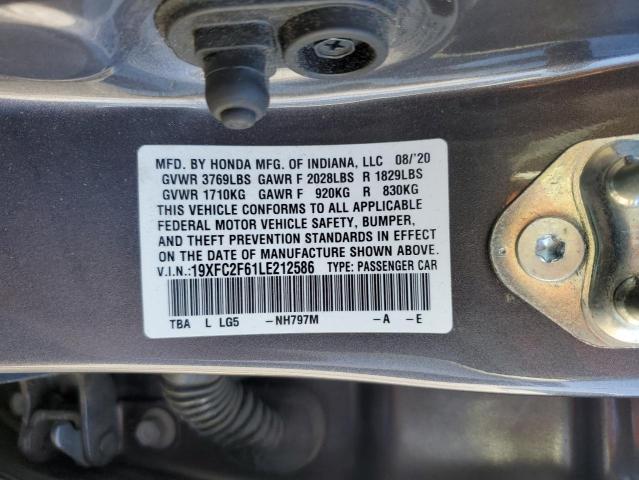 19XFC2F61LE212586 - 2020 HONDA CIVIC LX GRAY photo 12