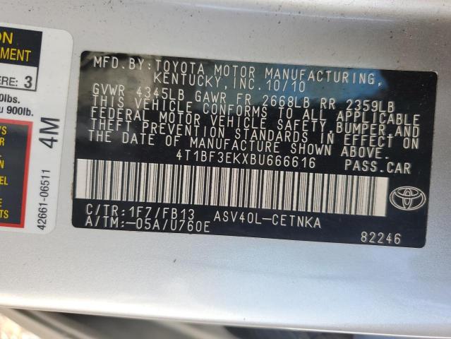 4T1BF3EKXBU666616 - 2011 TOYOTA CAMRY BASE SILVER photo 13