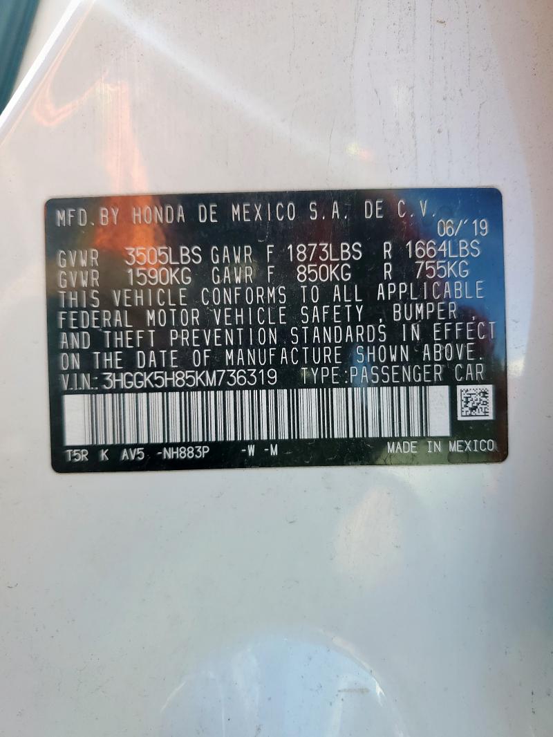 3HGGK5H85KM736319 - 2019 HONDA FIT EX Білий фото 12