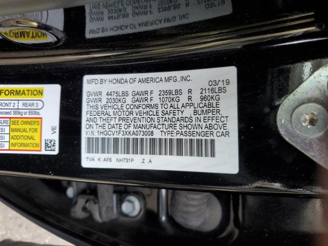 1HGCV1F3XKA073008 - 2019 HONDA ACCORD SPORT Schwarz Foto 12