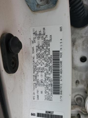 5TFJX4GN3CX007321 - 2012 TOYOTA TACOMA DOUBLE CAB WHITE photo 12