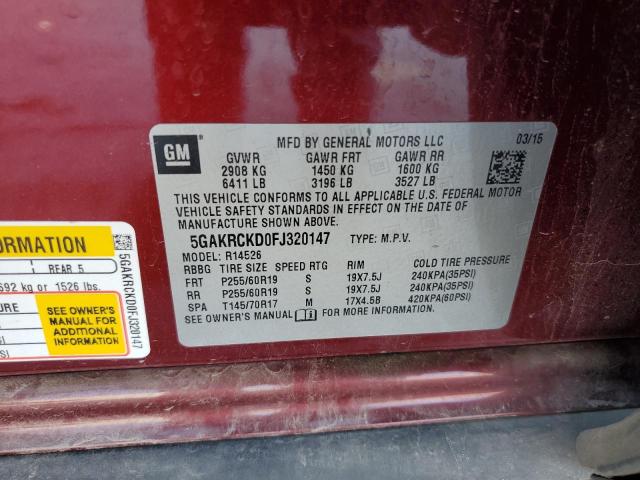 5GAKRCKD0FJ320147 - 2015 BUICK ENCLAVE أحمر صورة 13