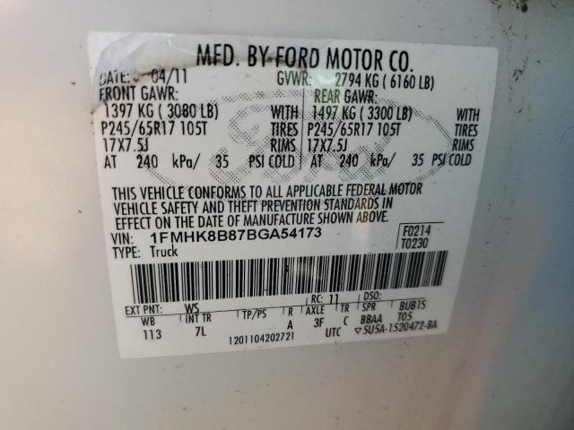 1FMHK8B87BGA54173 - 2011 FORD EXPLORER WHITE photo 13