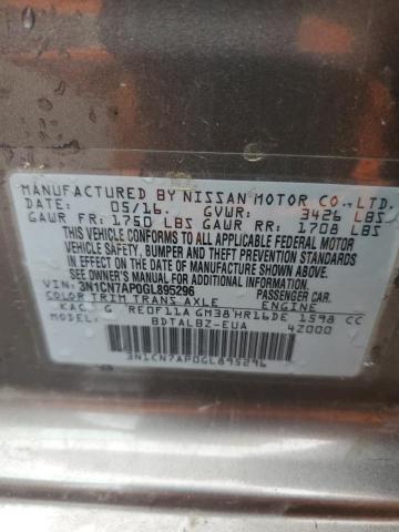 3N1CN7AP0GL895296 - 2016 NISSAN VERSA S 棕色 照片 12