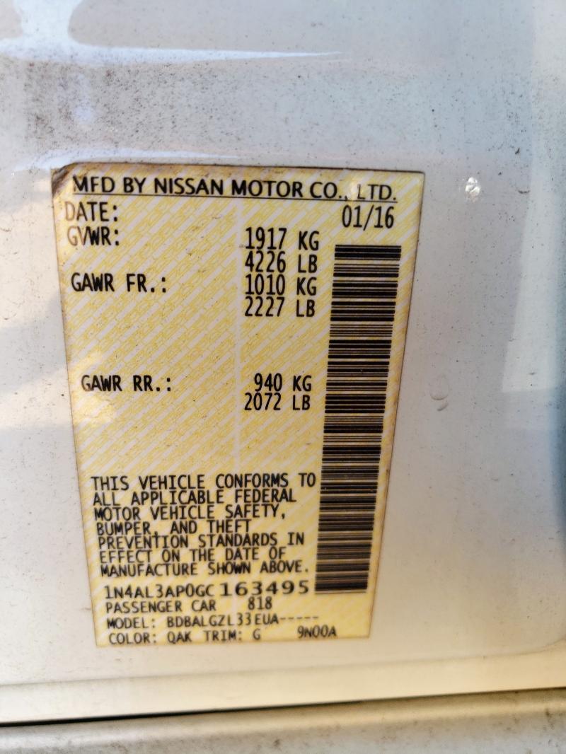 1N4AL3AP0GC163495 - 2016 NISSAN ALTIMA 2.5 WHITE photo 12