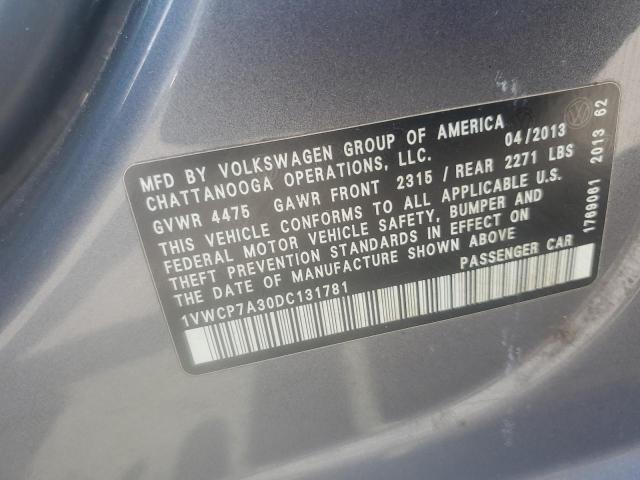 1VWCP7A30DC131781 - 2013 VOLKSWAGEN PASSAT SEL Մոխրագույն լուսանկար 12