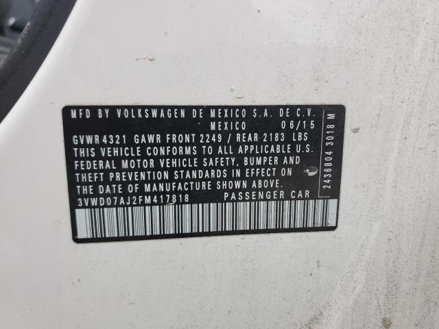 3VWD07AJ2FM417818 - 2015 VOLKSWAGEN JETTA SE WHITE photo 12