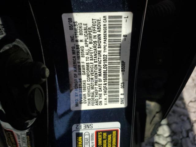 1HGFA16888L091802 - 2008 HONDA CIVIC EX BLUE photo 12
