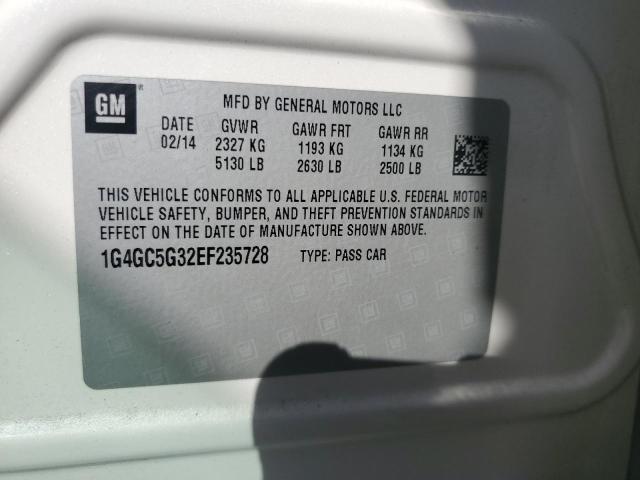 1G4GC5G32EF235728 - 2014 BUICK LACROSSE WHITE photo 12