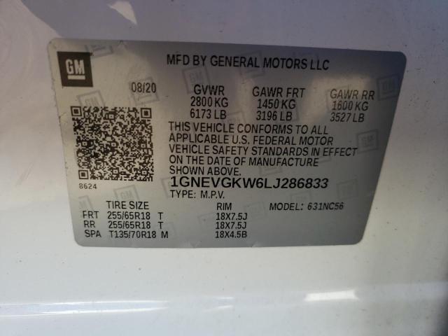 1GNEVGKW6LJ286833 - 2020 CHEVROLET TRAVERSE LT Ağ foto 14