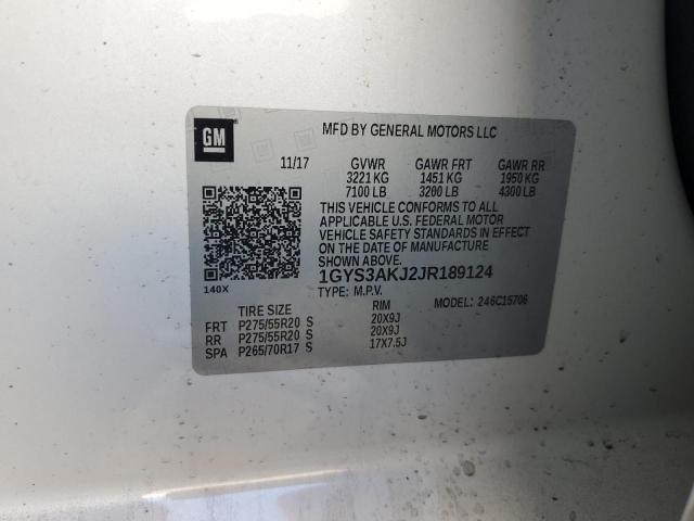 1GYS3AKJ2JR189124 - 2018 CADILLAC ESCALADE WHITE photo 13