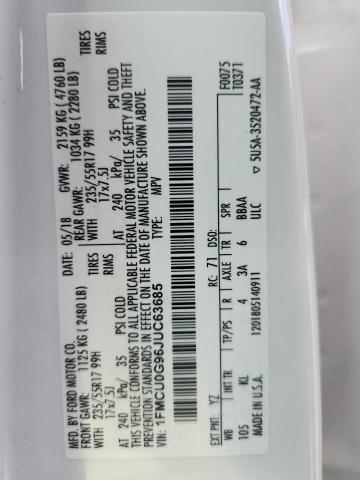 1FMCU0G96JUC63685 - 2018 FORD ESCAPE SE Белый фото 13