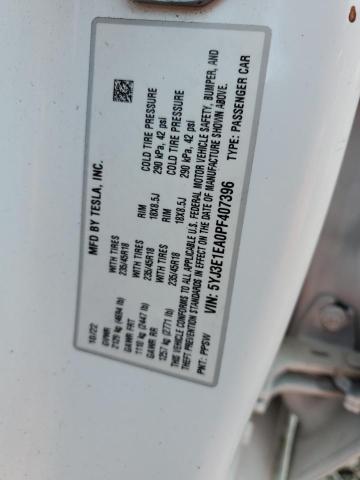 5YJ3E1EA0PF407396 - 2023 TESLA MODEL 3 თეთრი ფოტო 13