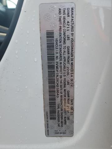 3VWDP7AJXCM318543 - 2012 VOLKSWAGEN JETTA SE WHITE photo 13